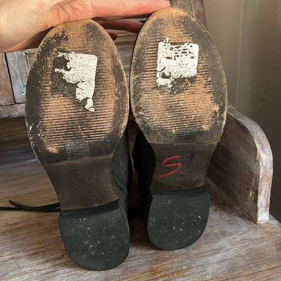 🖤 Free People Cambridge Black Leather Wrap Up Boots Size 38 - Picture 7 of 9